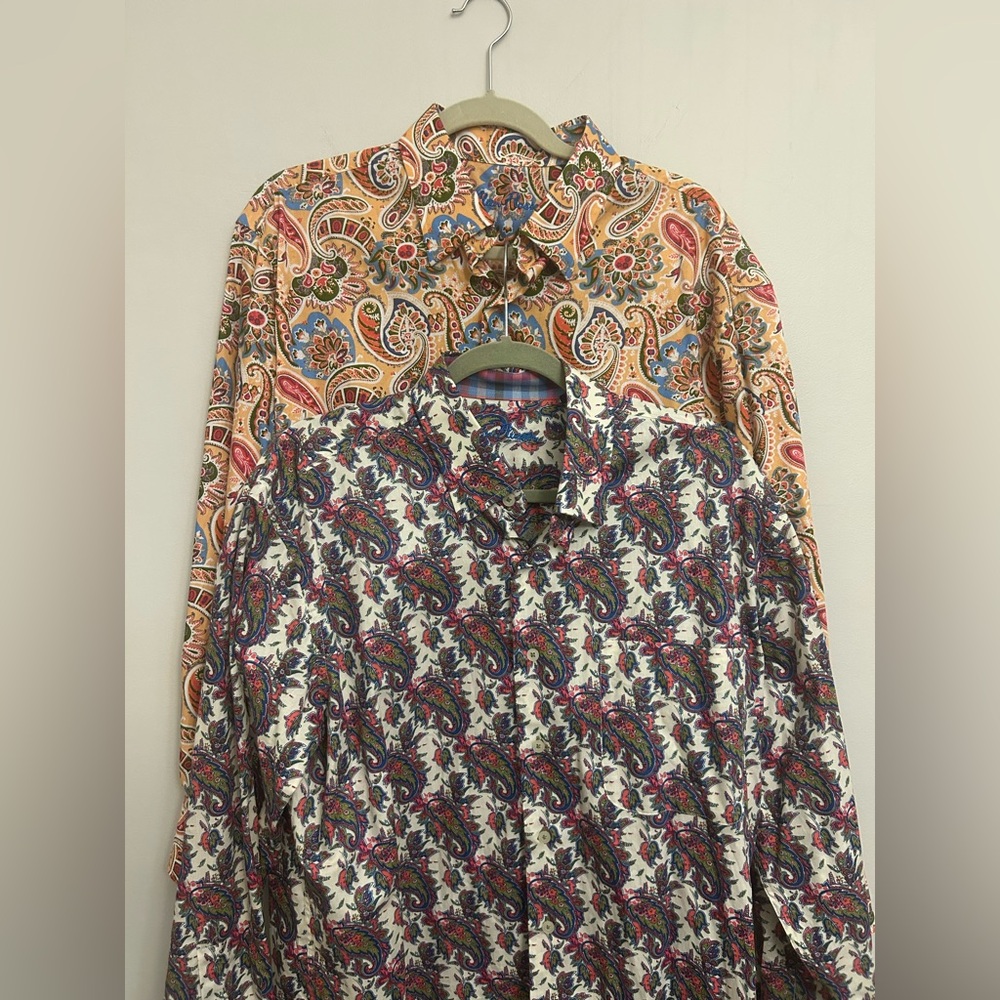Alan Flusser 100% Cotton Paisley Patterned Button Down Shirts Sz L Large